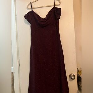 Nightway Long Formal Dress, Merlot color size 14